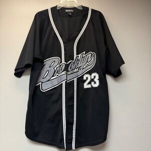 Results Brooklyn Baseball Jersey Mens Large Black Excellent Embroidered 23 Sport